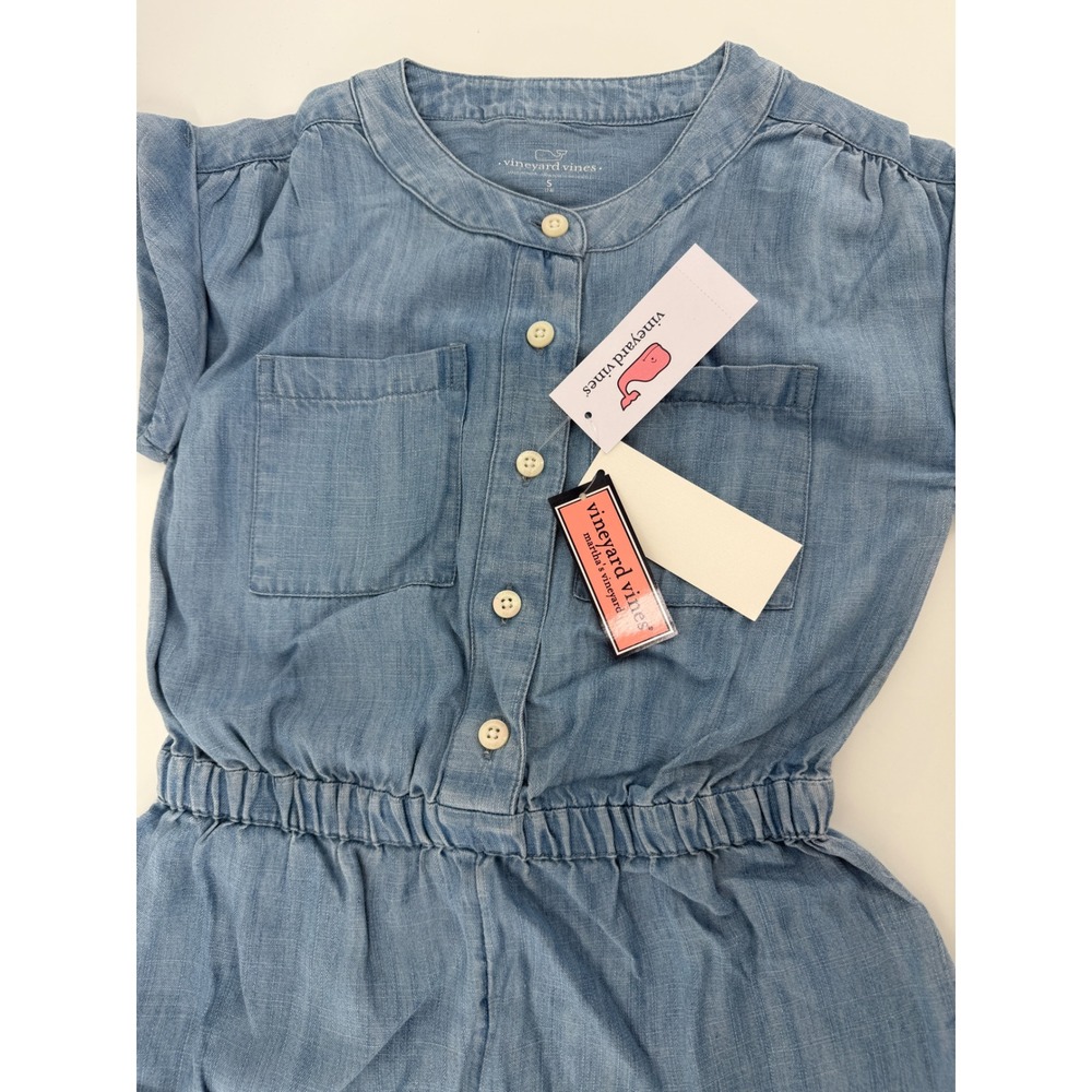 Vineyard Vines Womens Chambray Utility Romper Jake Blue Small NWT